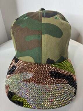 Custom Women Camouflage Rhinestone  Cap - Green